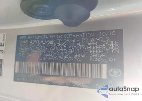 2011 Scion Tc z USA, uszkodzony, nr VIN JTKJF5C77B3009796